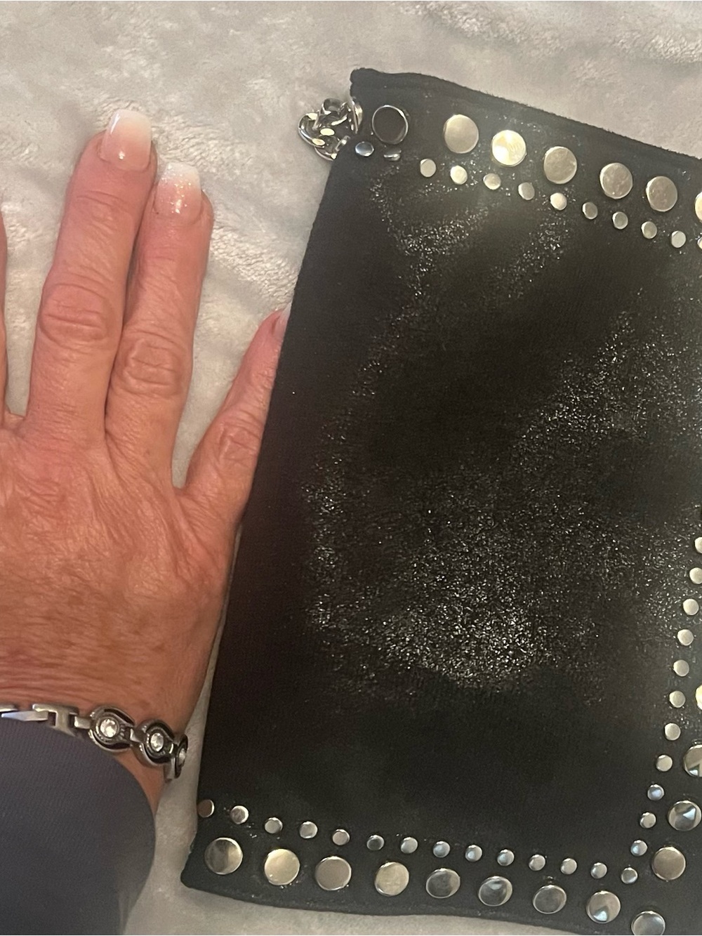 Black Studded Wristlet Clutch with Silver Accents